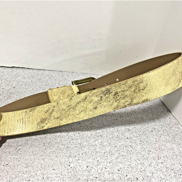 Calvin Klein Jeans Belt Size S Cream Leather Burnished Gold Metallic Buckle 90s - Picture 8 of 8